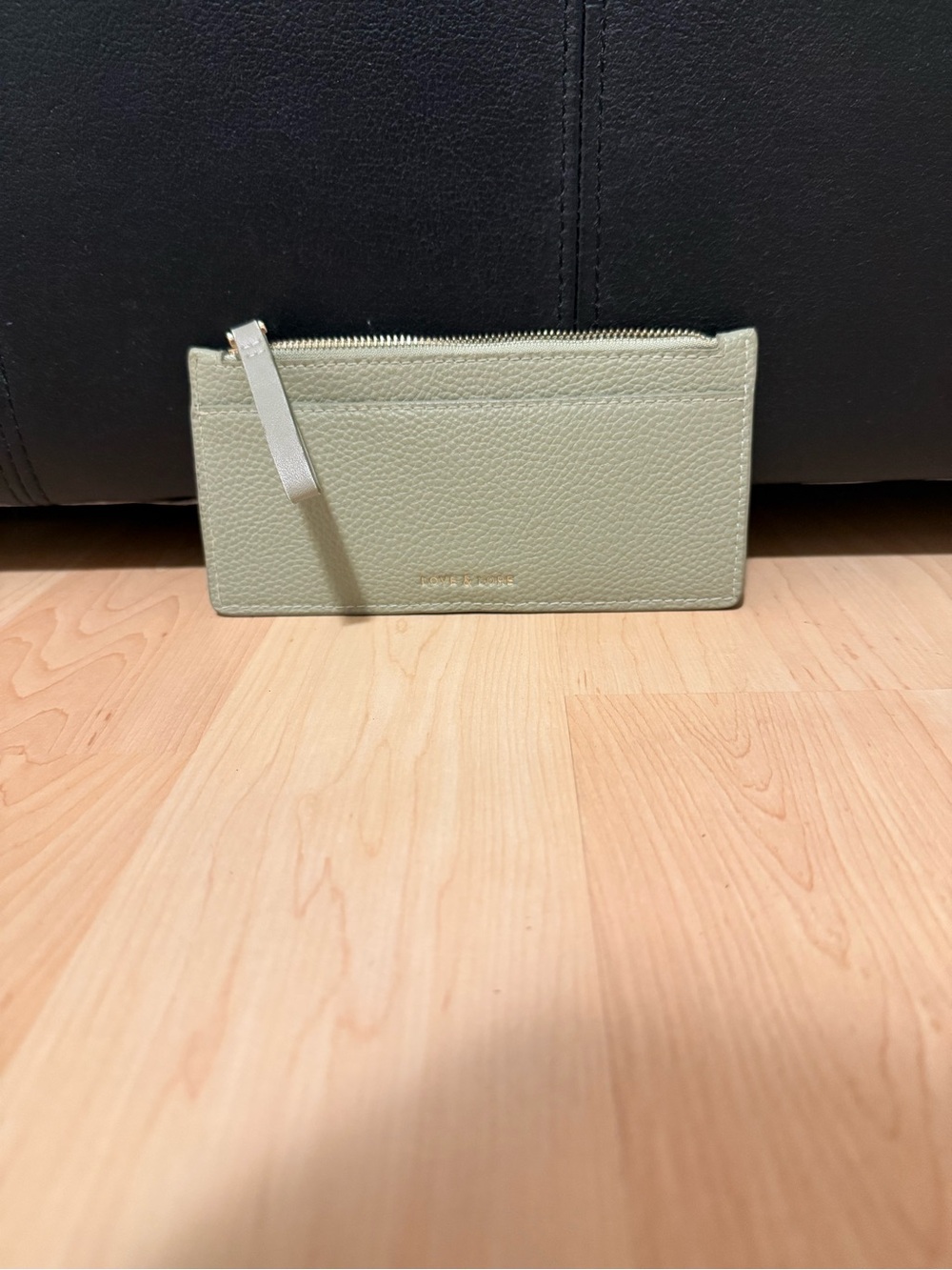 Love & Lore Sage Green Leather Zip Cardholder Wallet